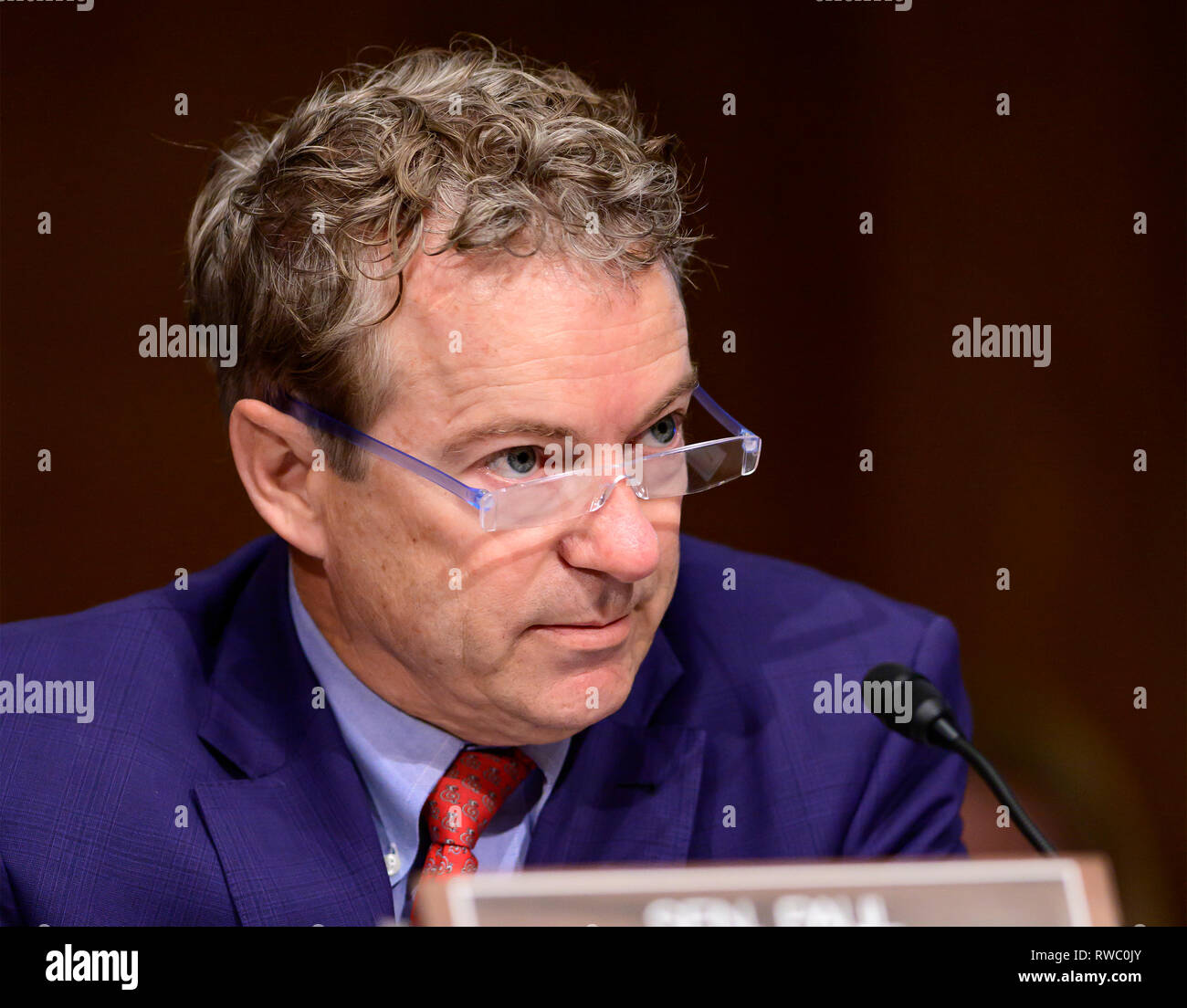 United States Senator Rand Paul (Republican of Kentucky) questions witnesses during the US Senate Committee on Health, Education, Labor and Pensions Committee hearing on 'Vaccines Save Lives: What Is Driving Preventable Disease Outbreaks?' on Capitol Hill in Washington, DC on Tuesday, March 5, 2018. Credit: Ron Sachs/CNP /MediaPunch Stock Photo