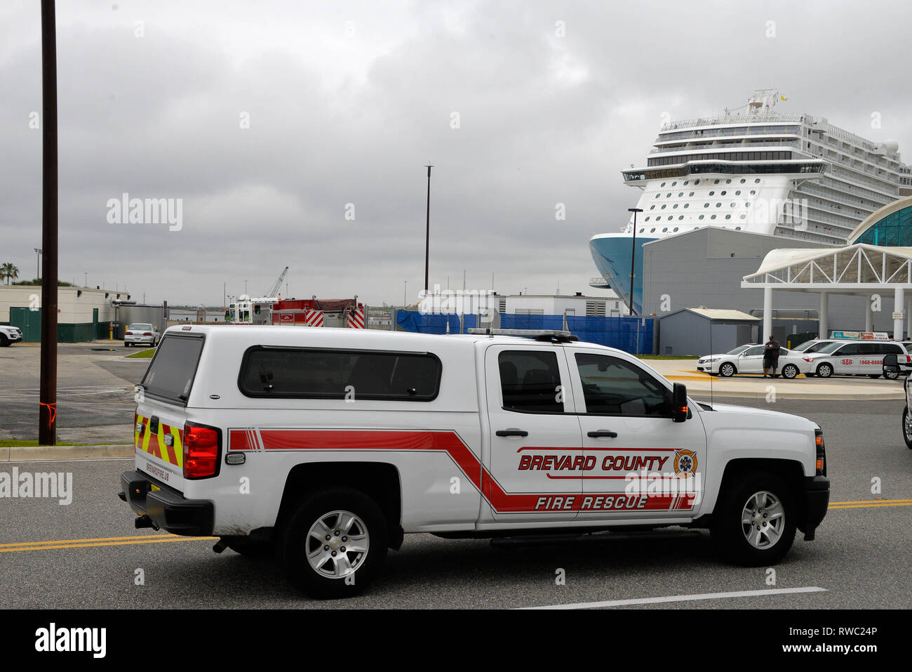 Port Canaveral Florida Usa March 5 2019 Norwegian Cruise Lines Escape Arrives At Port Canaveral After Several Passengers Were Injured While At Sea The Escape Encountered 115 Mph Winds After It Sailed