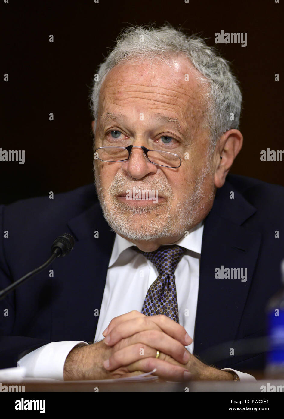 Washington, District of Columbia, USA. 5th Mar, 2019. Robert B. Reich, Chancellor's Professor of Public Policy, Goldman School of Public Policy, University of California at Berkeley, Berkeley, California testifies during the United States Senate Committee on the Judiciary Subcommittee on Antitrust, Competition Policy, and Consumer Rights hearing on ''Does America Have a Monopoly Problem?: Examining Concentration and Competition in the US Economy'' on Capitol Hill in Washington, DC on Tuesday, March 5, 2018 Credit: Ron Sachs/CNP/ZUMA Wire/Alamy Live News Stock Photo