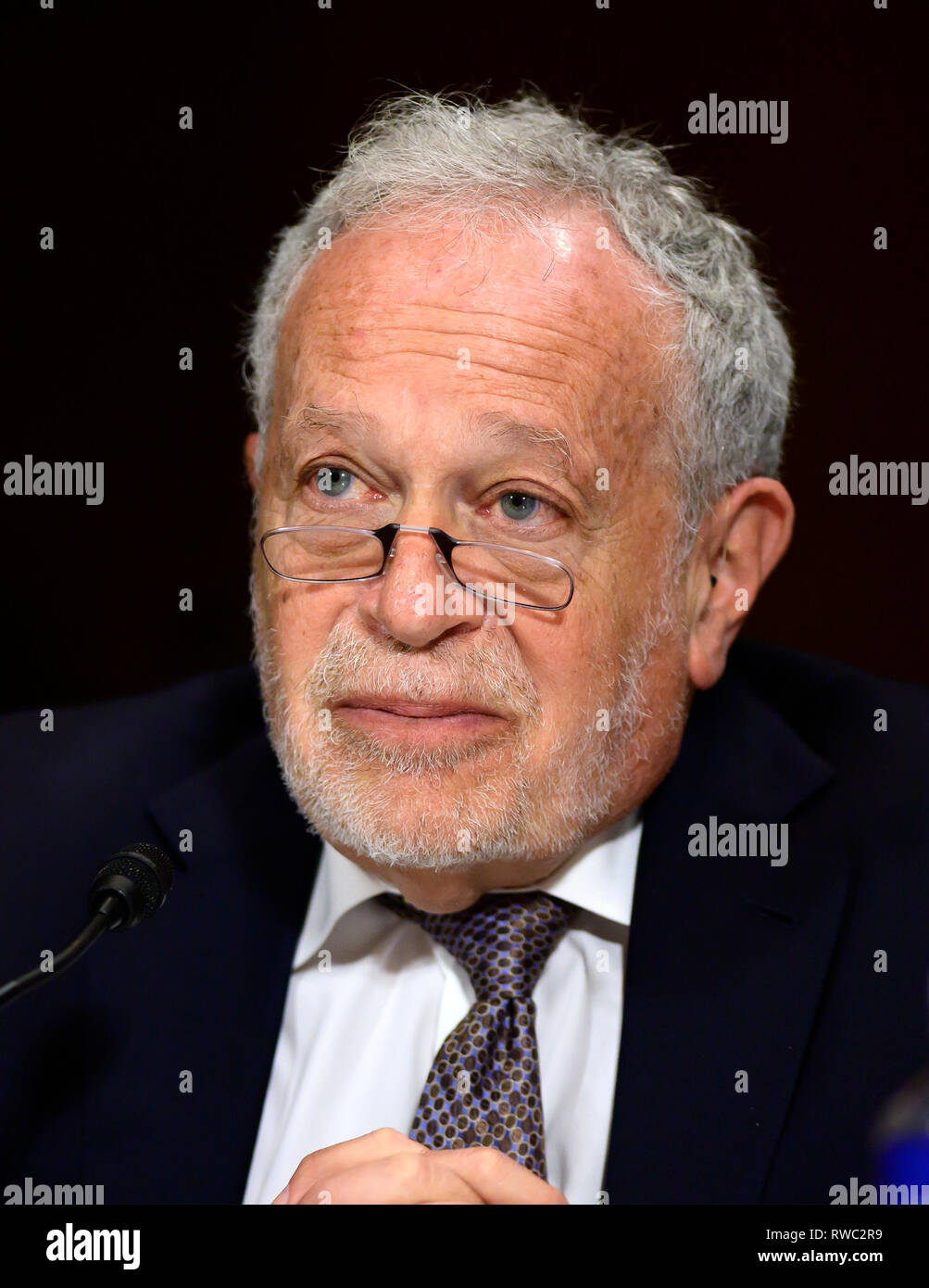 Washington, United States Of America. 05th Mar, 2019. Robert B. Reich, Chancellor's Professor of Public Policy, Goldman School of Public Policy, University of California at Berkeley, Berkeley, California testifies during the United States Senate Committee on the Judiciary Subcommittee on Antitrust, Competition Policy, and Consumer Rights hearing on 'Does America Have a Monopoly Problem?: Examining Concentration and Competition in the US Economy' on Capitol Hill in Washington, DC on Tuesday, March 5, 2018. Credit: Ron Sachs/CNP | usage worldwide Credit: dpa/Alamy Live News Stock Photo