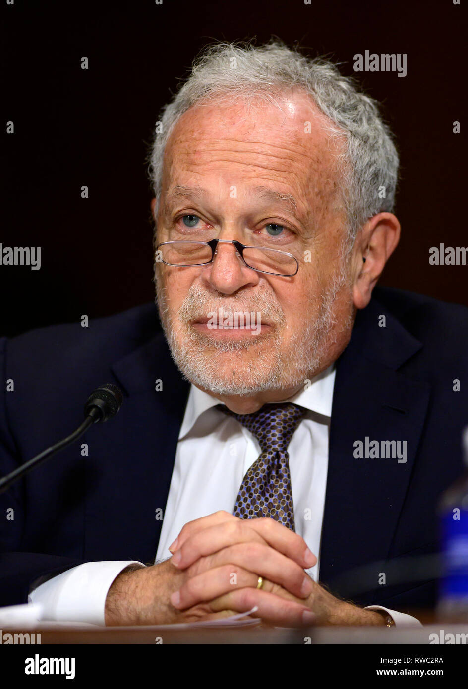 Washington, United States Of America. 05th Mar, 2019. Robert B. Reich, Chancellor's Professor of Public Policy, Goldman School of Public Policy, University of California at Berkeley, Berkeley, California testifies during the United States Senate Committee on the Judiciary Subcommittee on Antitrust, Competition Policy, and Consumer Rights hearing on 'Does America Have a Monopoly Problem?: Examining Concentration and Competition in the US Economy' on Capitol Hill in Washington, DC on Tuesday, March 5, 2018. Credit: Ron Sachs/CNP | usage worldwide Credit: dpa/Alamy Live News Stock Photo