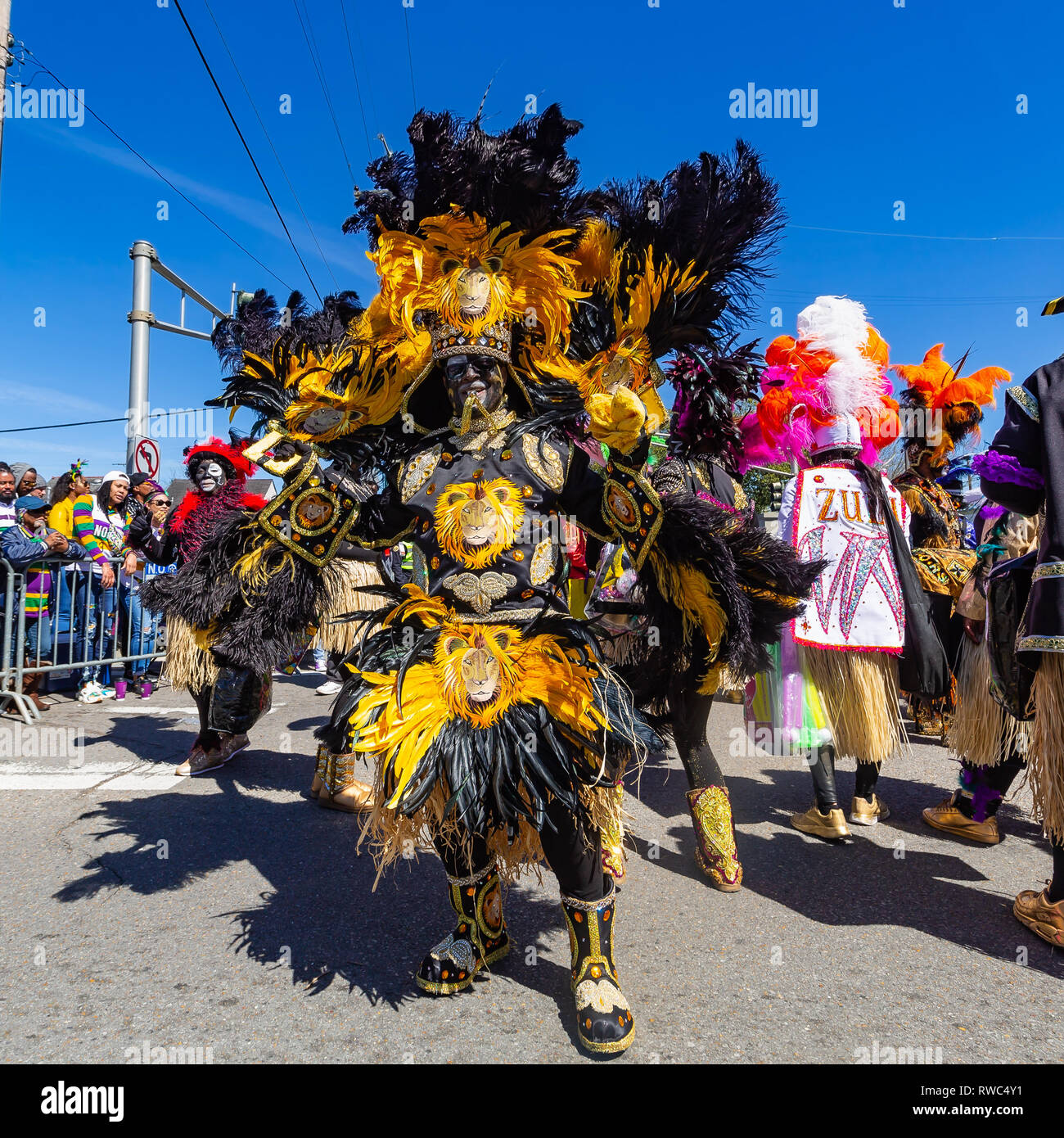 Persone che indossano costumi divertenti celebrare la famosa Mardi Gras  carnevale sulla strada nel quartiere francese Foto stock - Alamy