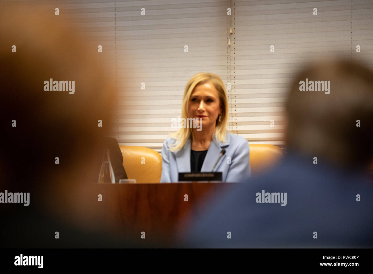 Madrid, Spain. 06th Mar, 2019. The former president of the Community of Madrid Cristina Cifuentes has attended this Wednesday in the research commission of universities of the Assembly of Madrid to appear in relation to the case Master, which is investigated for alleged crime of falsification of documents. Credit: Jesús Hellin/Alamy Live News Stock Photo