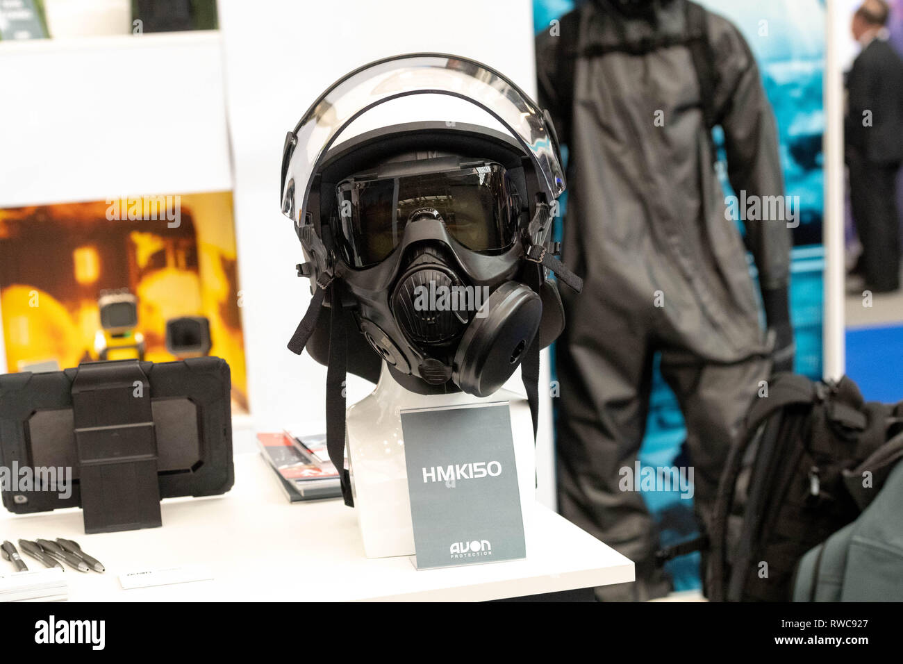 London 6th March 2019 Security and Counter Terror Expo 2019 at Olympia London A respirator for chemical, Nuclear and Biological attack protection Credit: Ian Davidson/Alamy Live News Stock Photo