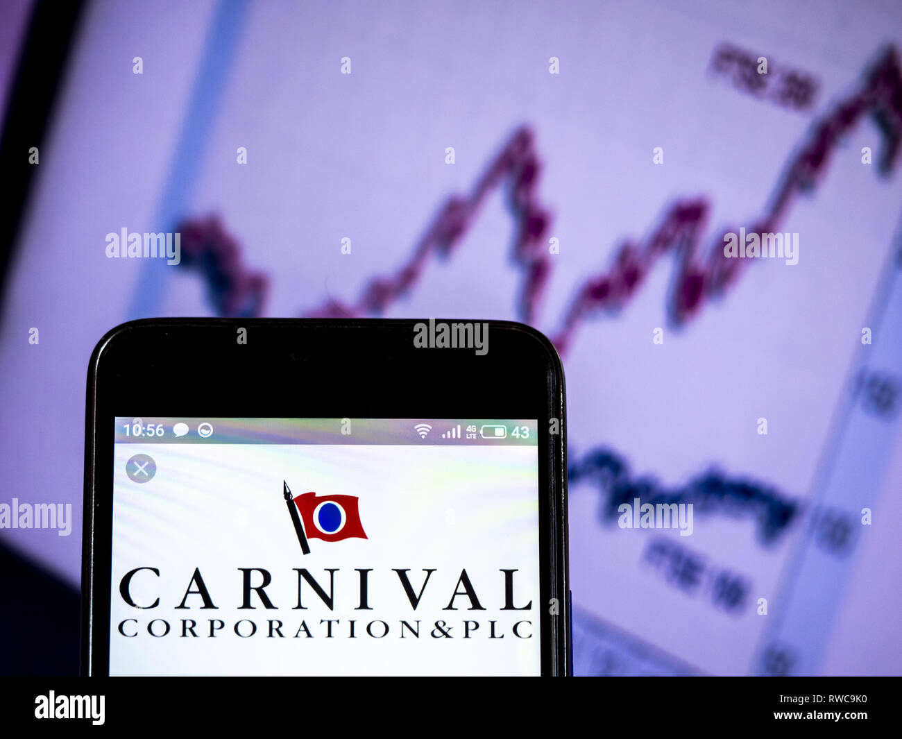 Ukraine. 6th Mar, 2019. Carnival Corporation & plc logo seen displayed on a smart phone. Credit: Igor Golovniov/SOPA Images/ZUMA Wire/Alamy Live News Stock Photo