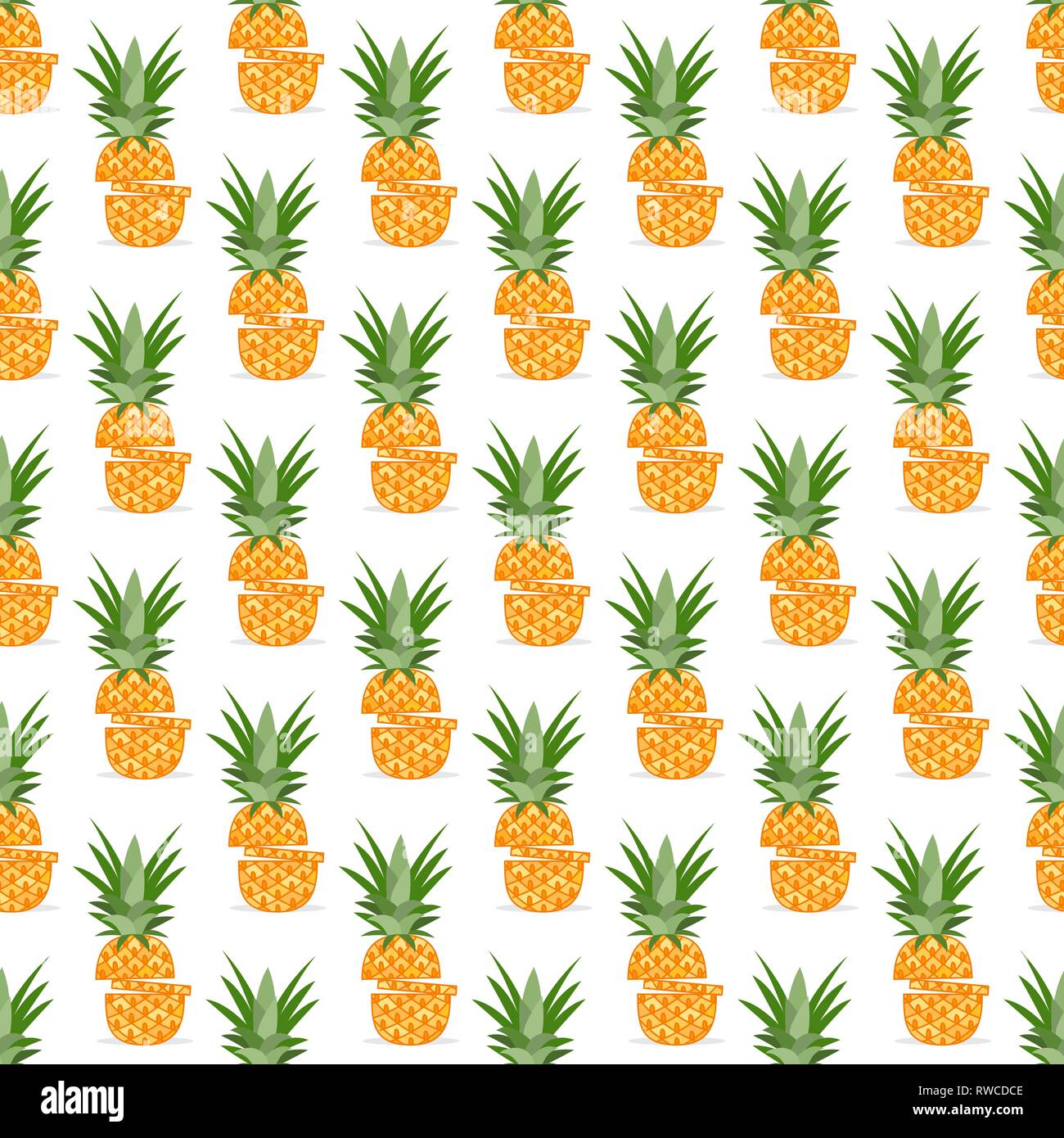 Vector seamless pattern with pineapples, pineapple slices. Tropical ...