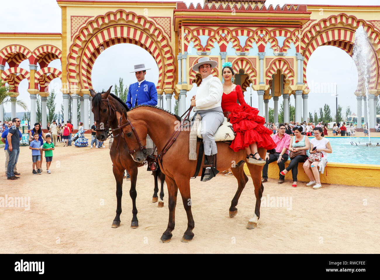 Horse riders at the Cordoba's April Fair Spain Europe. Editorial Use Only. - Image Stock Photo