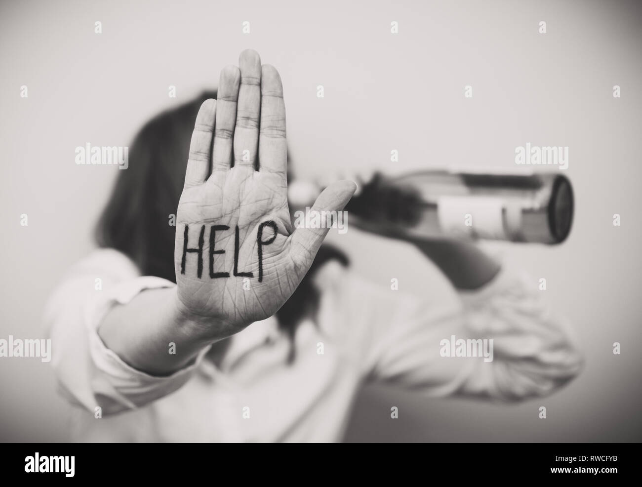 Alcoholism concept. Woman drinking bottle of wine Stock Photo Alamy