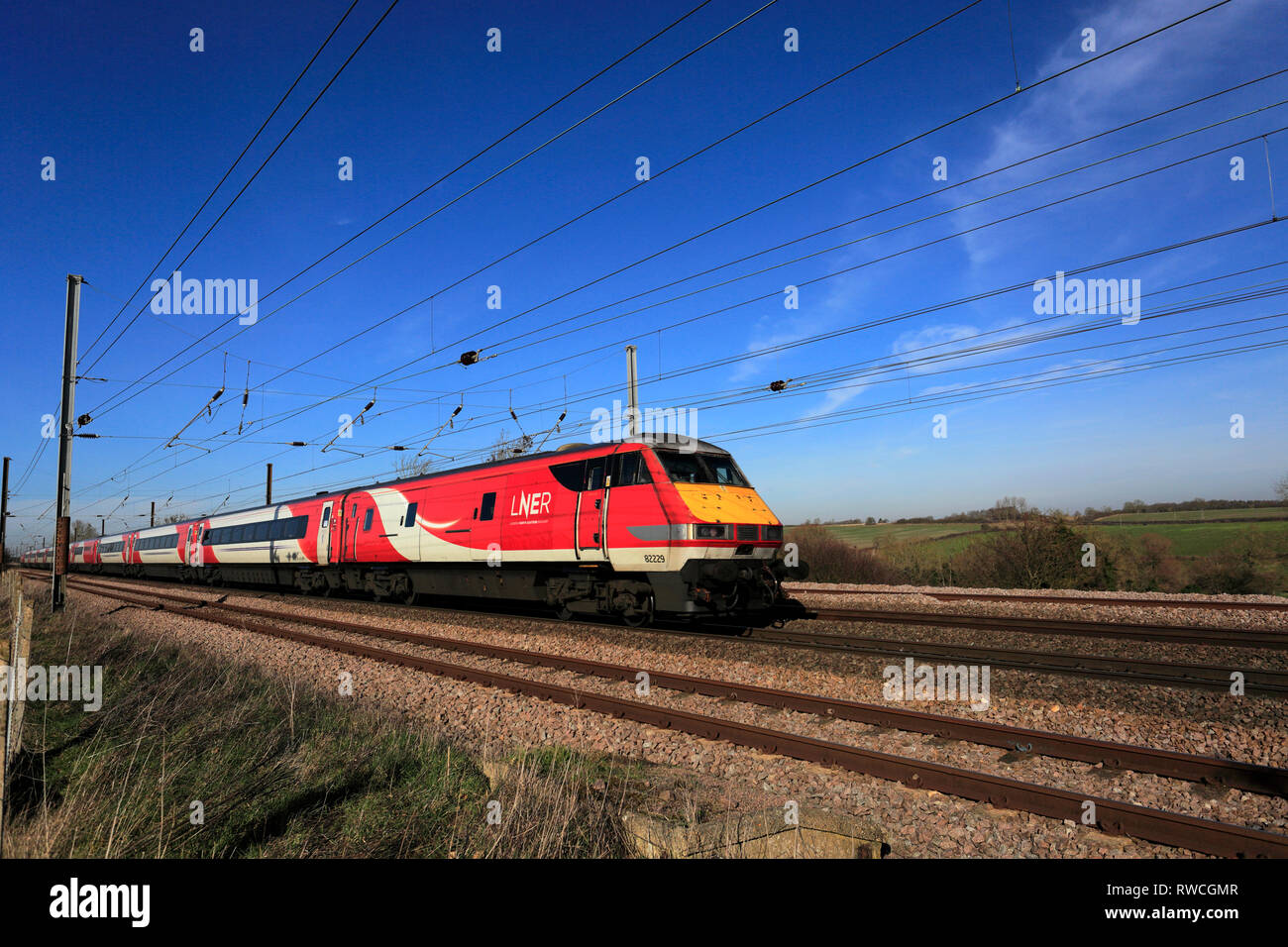 82229  LNER train, London and North Eastern Railway, East Coast Main Line Railway, Grantham, Lincolnshire, England, UK Stock Photo