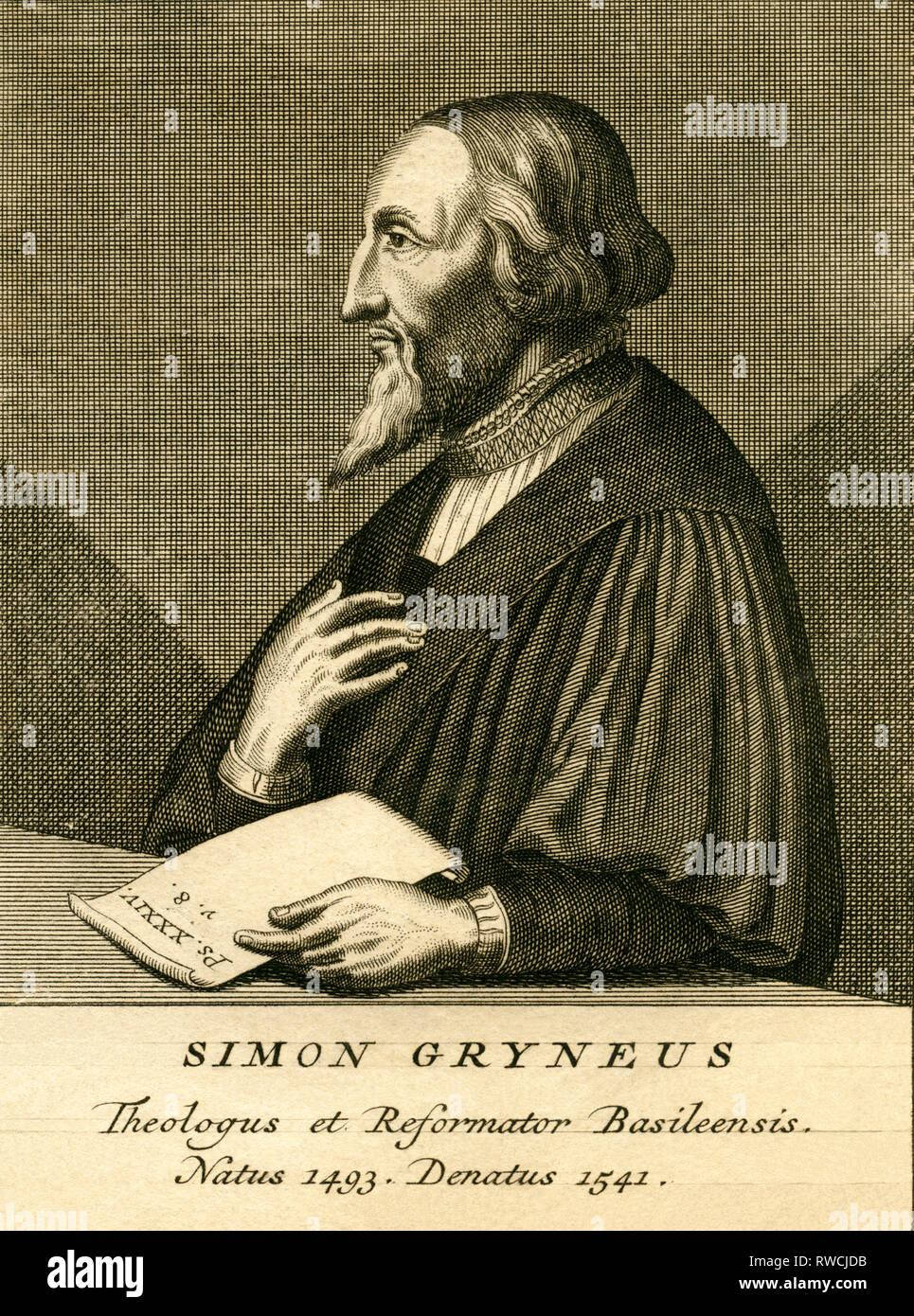 Simon Grynaeus, theologian, copperplate engraving around 1750, Artist's Copyright has not to be cleared Stock Photo