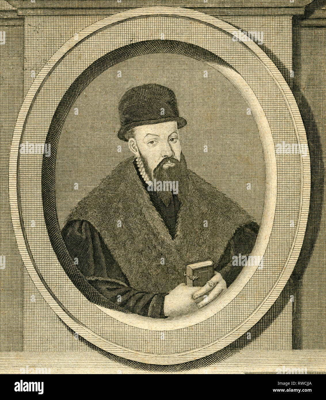 Jacob Bording (Jacobus Bordingus), Flemish medical doctor, copperplate engraving around 1700., Artist's Copyright has not to be cleared Stock Photo