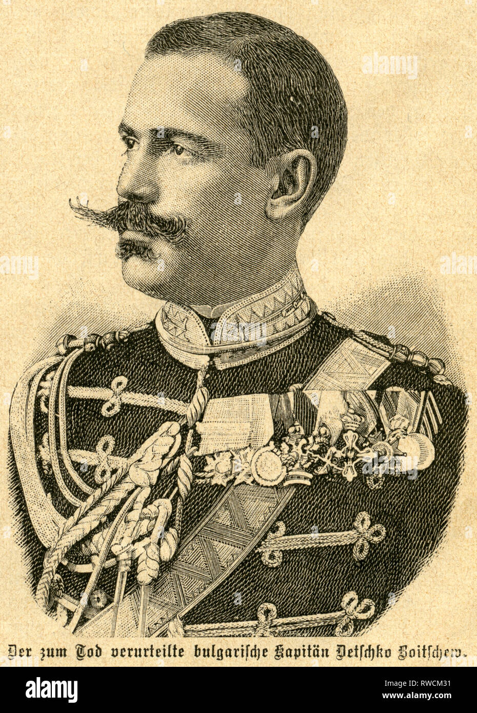 Bulgarian, Sofia, captain of the bodyguard Detschko Boitschew, illustration from the magazin 'Alte und Neue Welt (old and new world), March, issue 7, 1897-1898, year 32., Additional-Rights-Clearance-Info-Not-Available Stock Photo