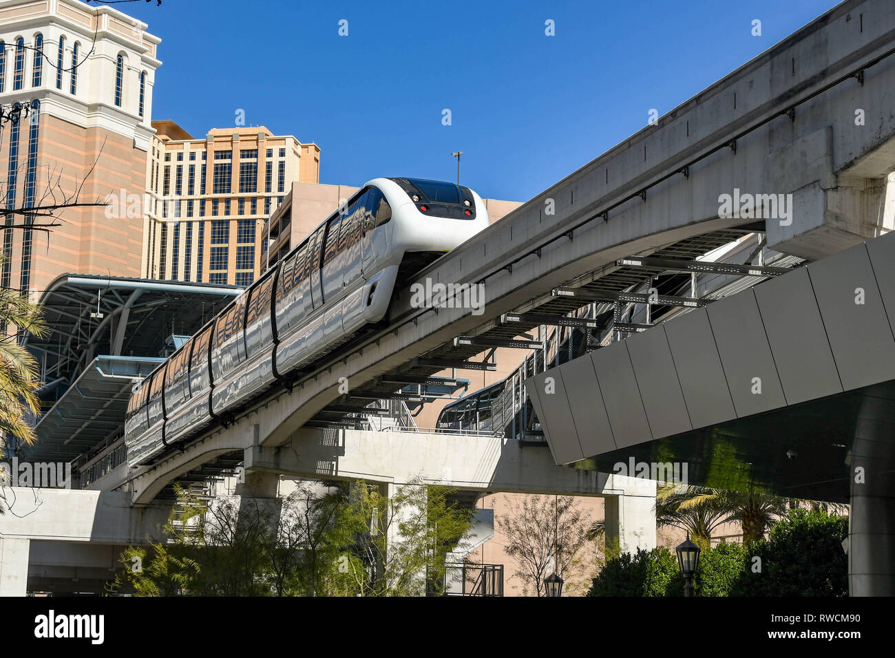 LAS VEGAS, NEVADA, USA FEBRUARY 2019 Monorail train which runs