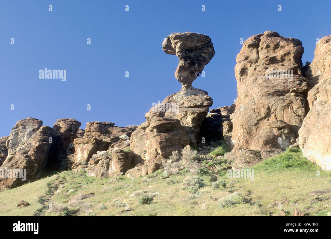 Regionally famous Balanced Rock located in Twin Falls County in south-central Idaho Stock Photo