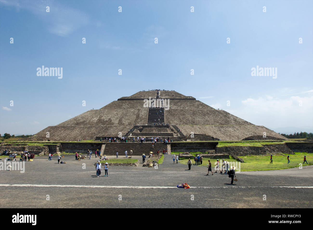 Entrance to the Pyramid of the Sun with tourists at Teotihuacan, Mexico Stock Photo