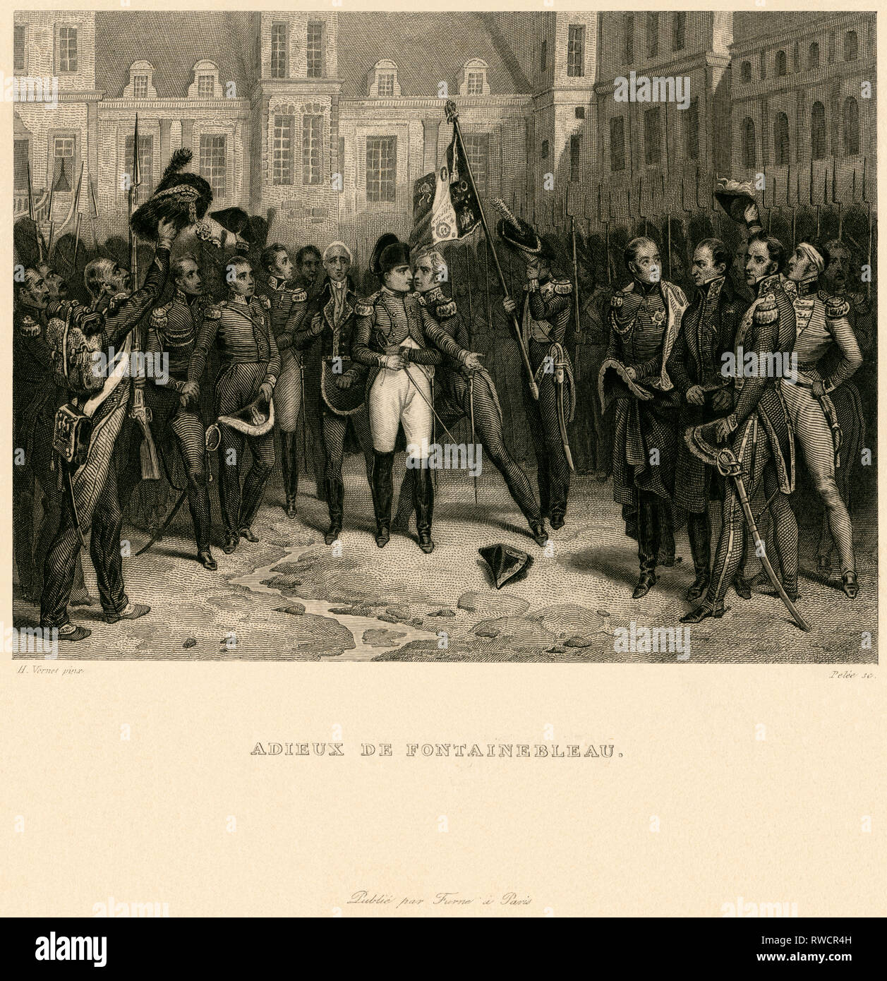 Napoleons farewell in Fontainebleau 1814., Artist's Copyright has not to be cleared Stock Photo