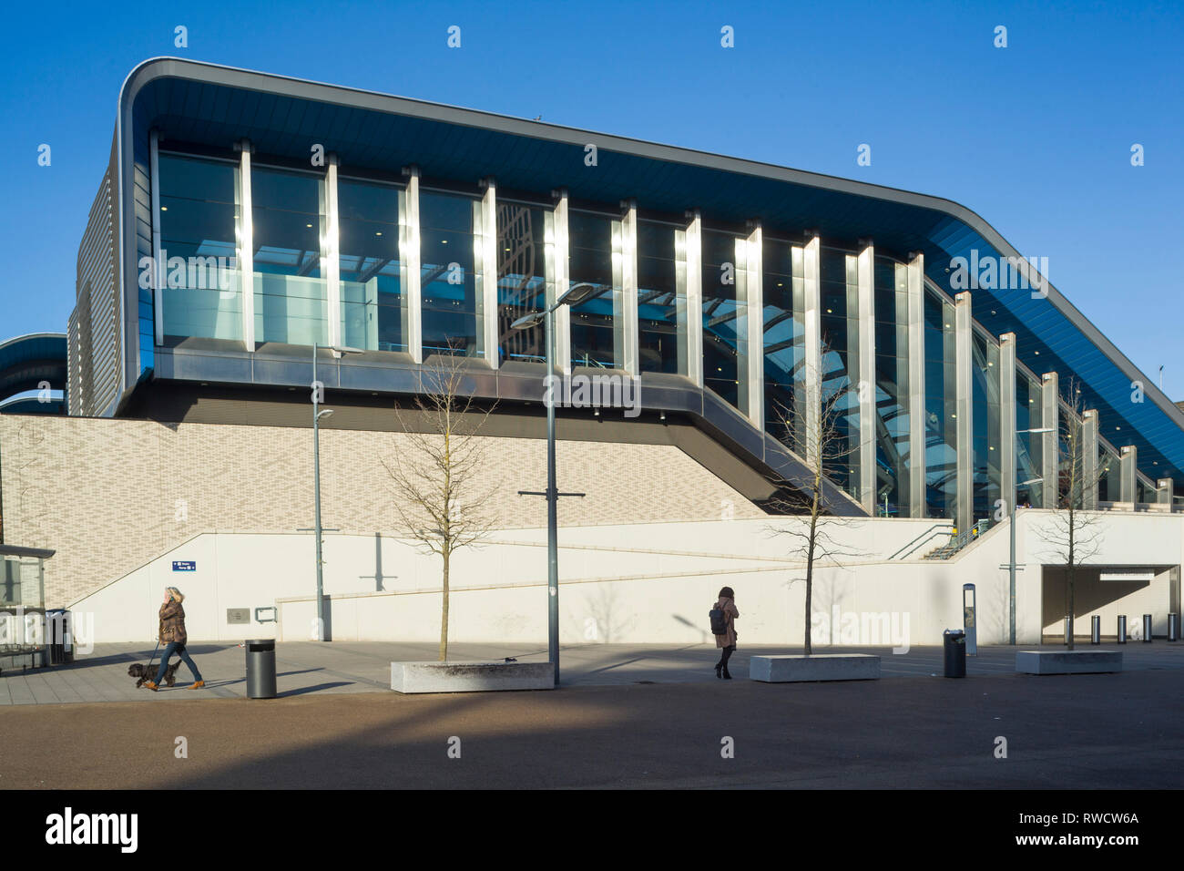 The modern architecturally striking extension to Reading Railway Station in preparation for CrossRail. Stock Photo