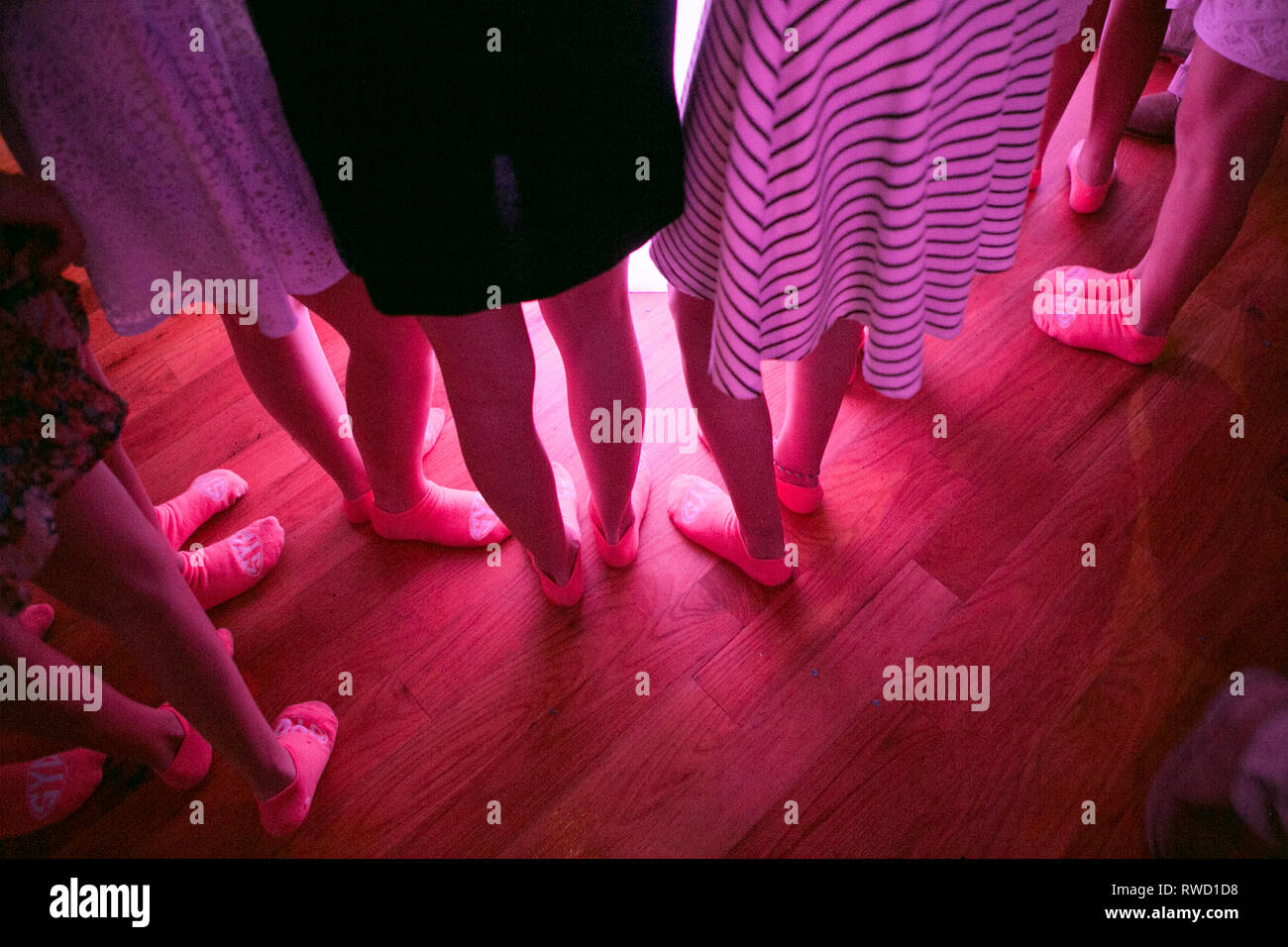 young teenage girls on a dance floor Stock Photo