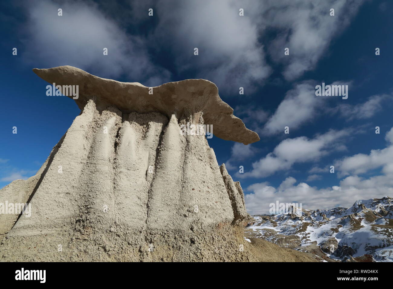 Bisti Badlands Wilderness Area in winter with snow, New Mexico, USA