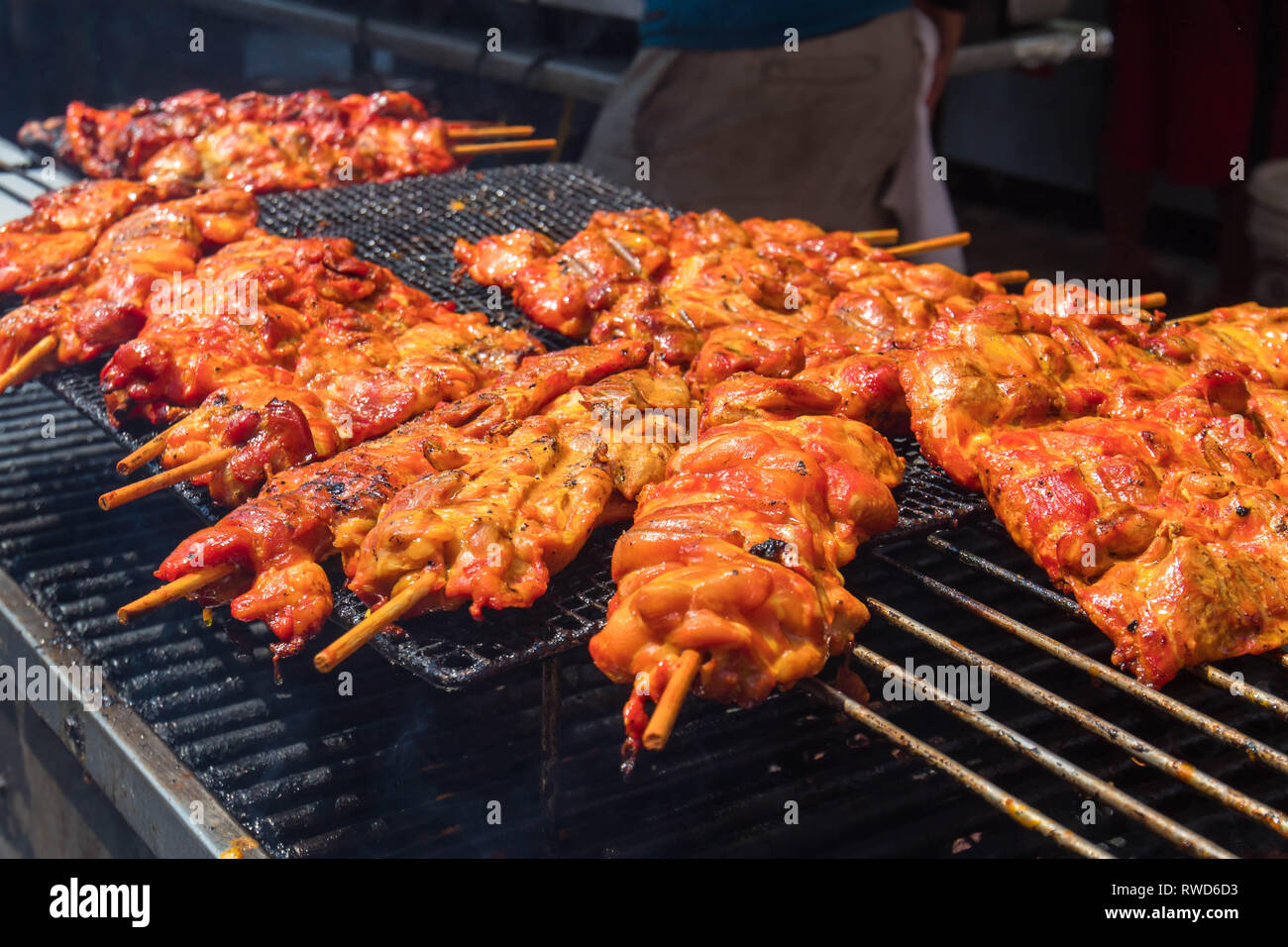 Meat on a stick for sale at a local fair Stock Photo