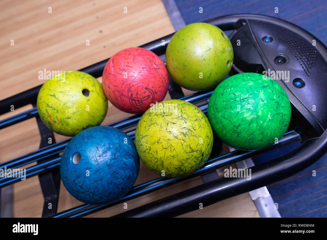 Close up of colorful bowling balls Stock Photo Alamy