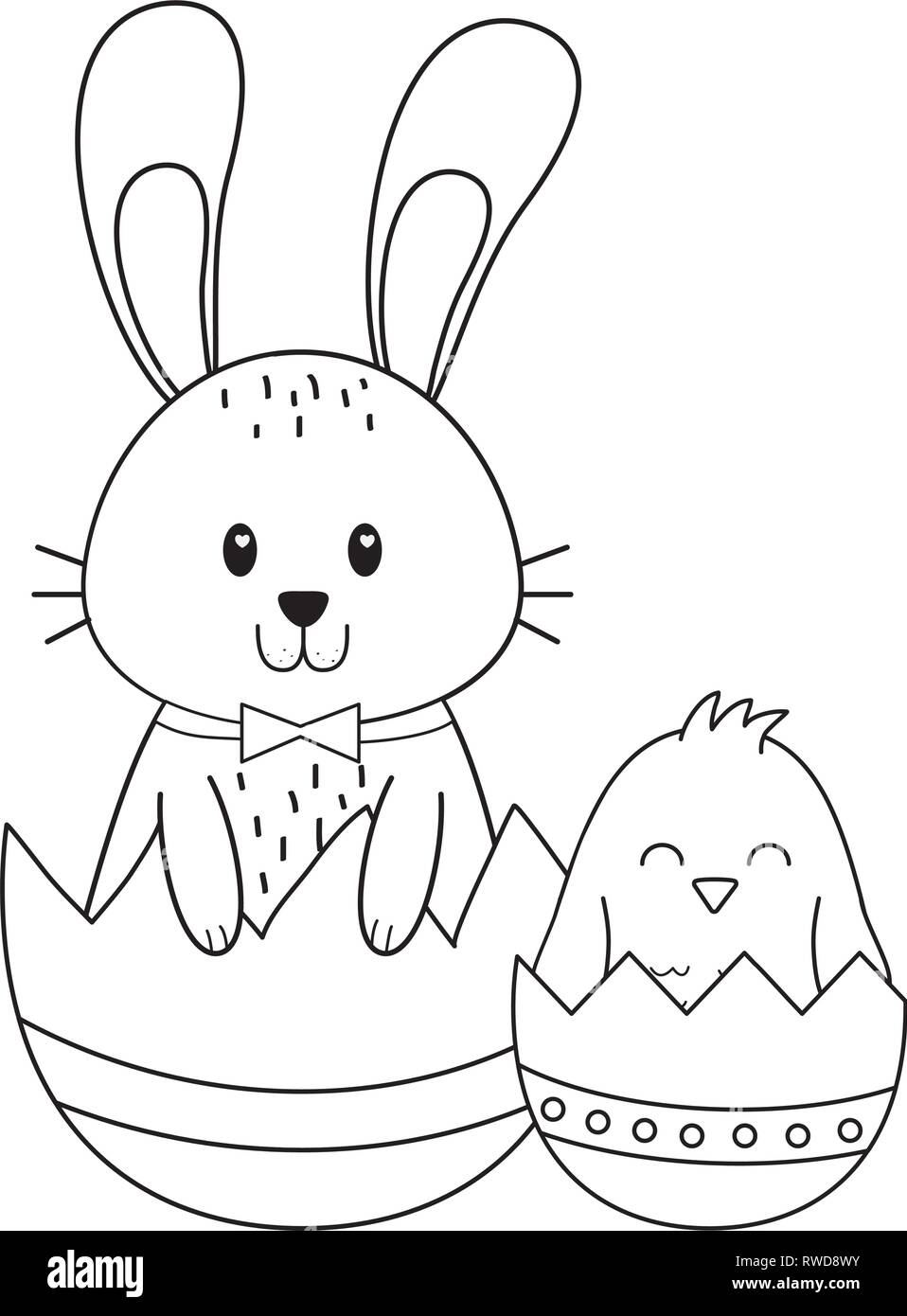 little rabbit and chick with egg painted easter characters Stock Vector ...