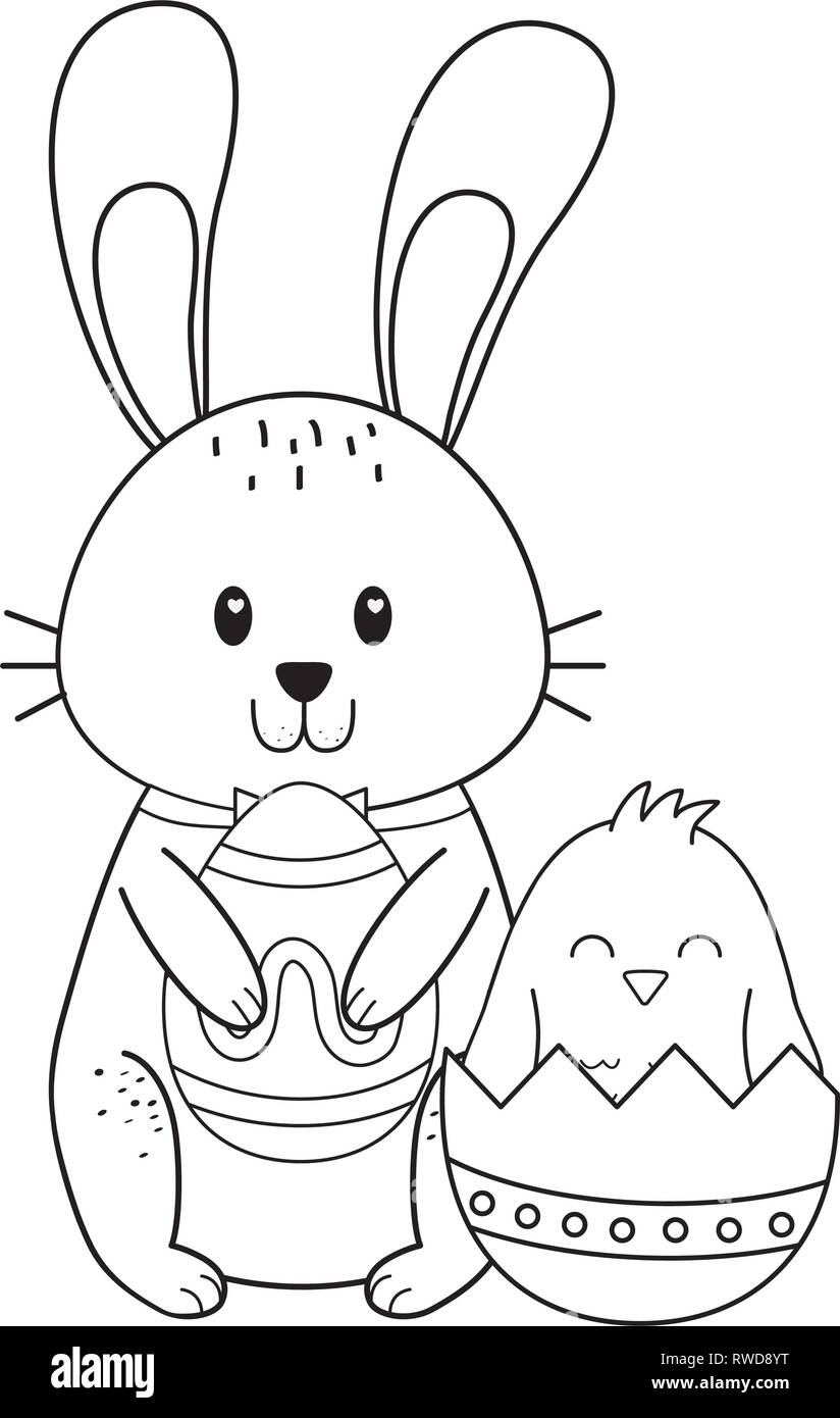 little rabbit with eggs painted easter character Stock Vector Image ...