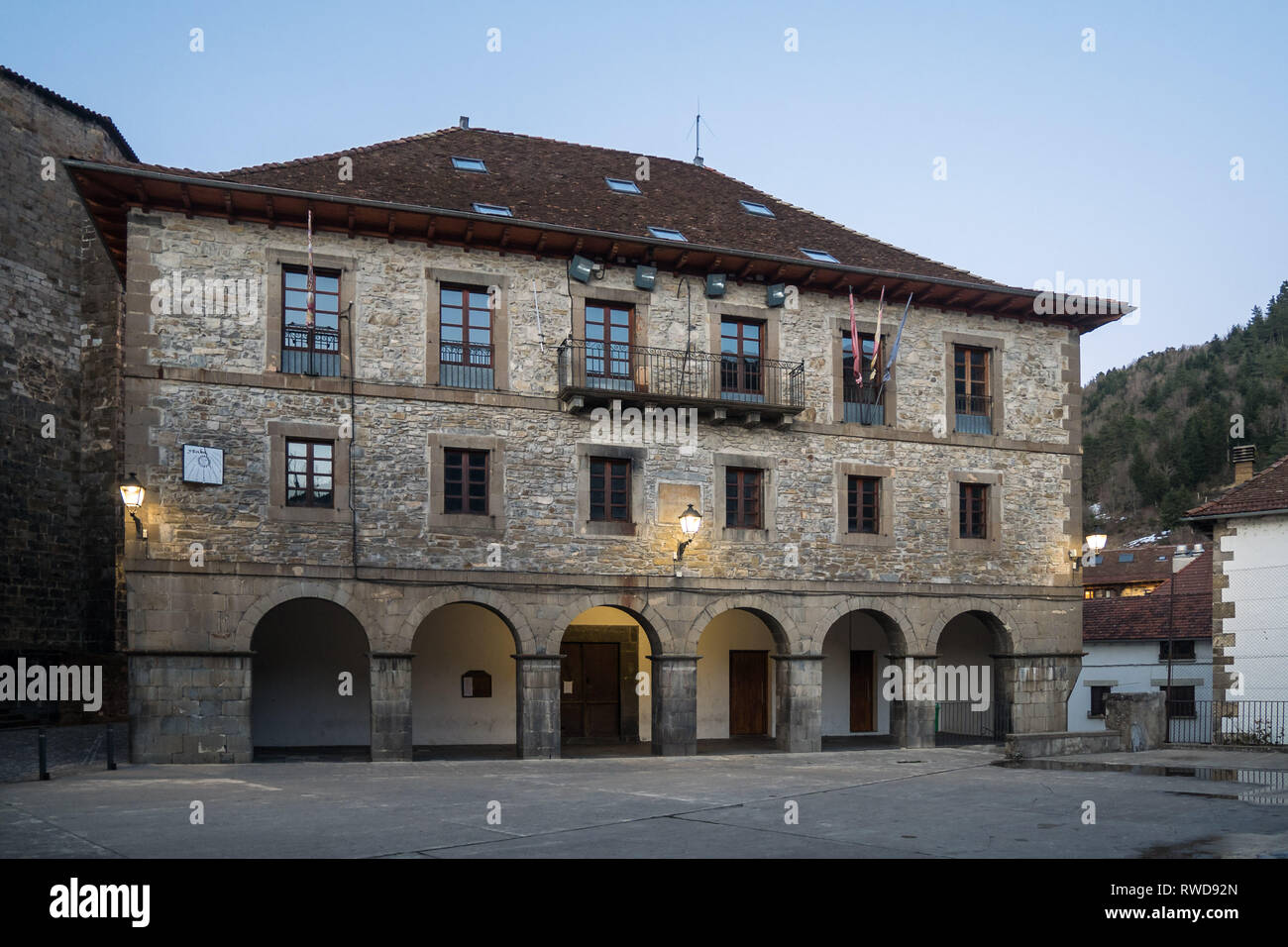 Town hall of Isaba, Roncal Valley, Navarre, Spain Stock Photo
