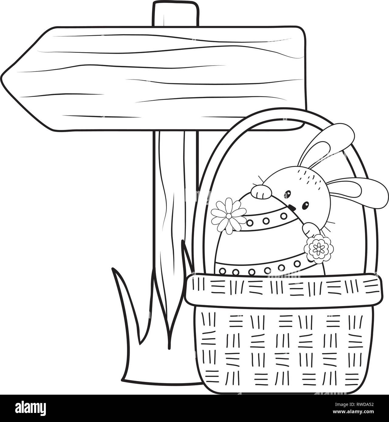 little rabbit in basket with arrow guide easter character Stock Vector ...