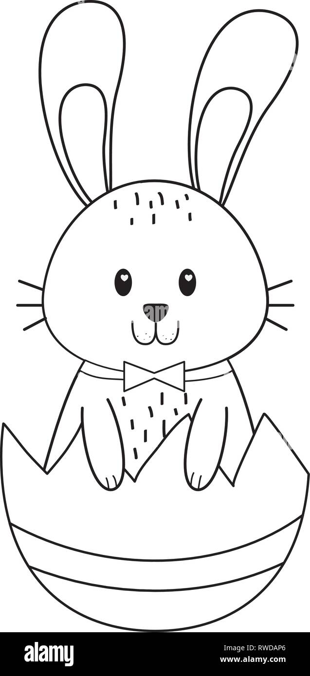 little rabbit with egg broken painted easter character Stock Vector ...