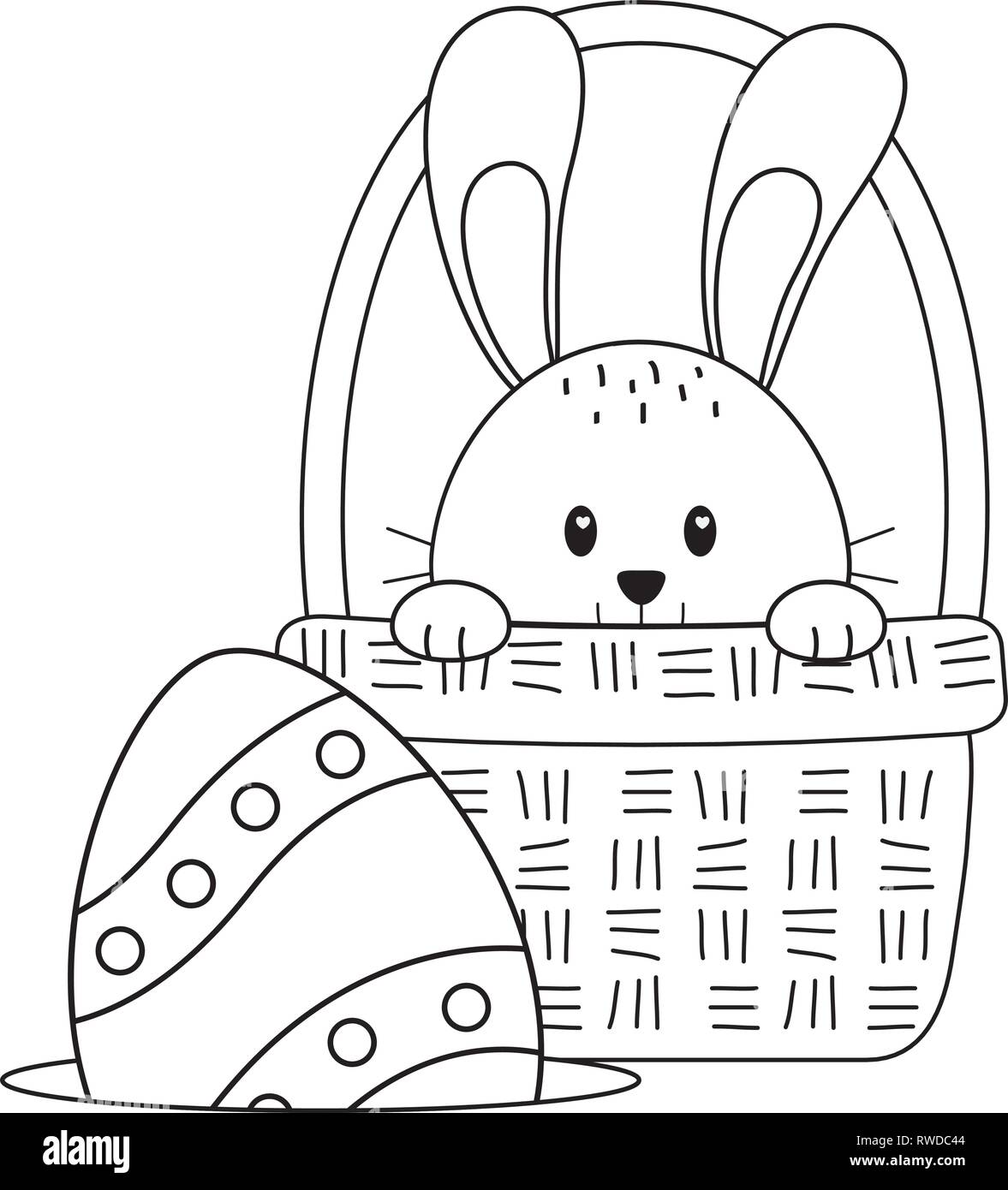 little rabbit with egg painted easter in basket Stock Vector Image ...