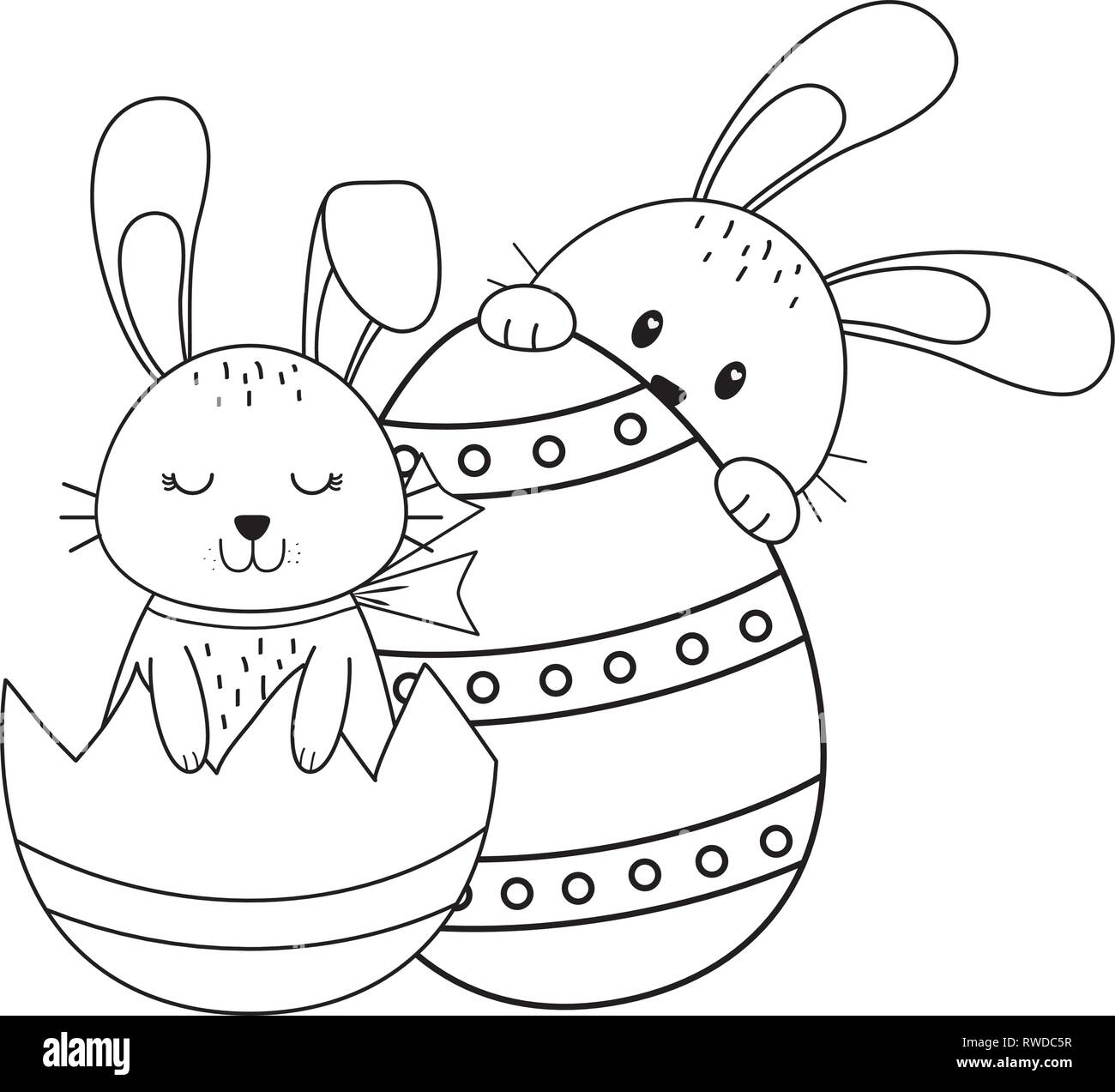 little rabbits with egg painted easter character Stock Vector Image ...