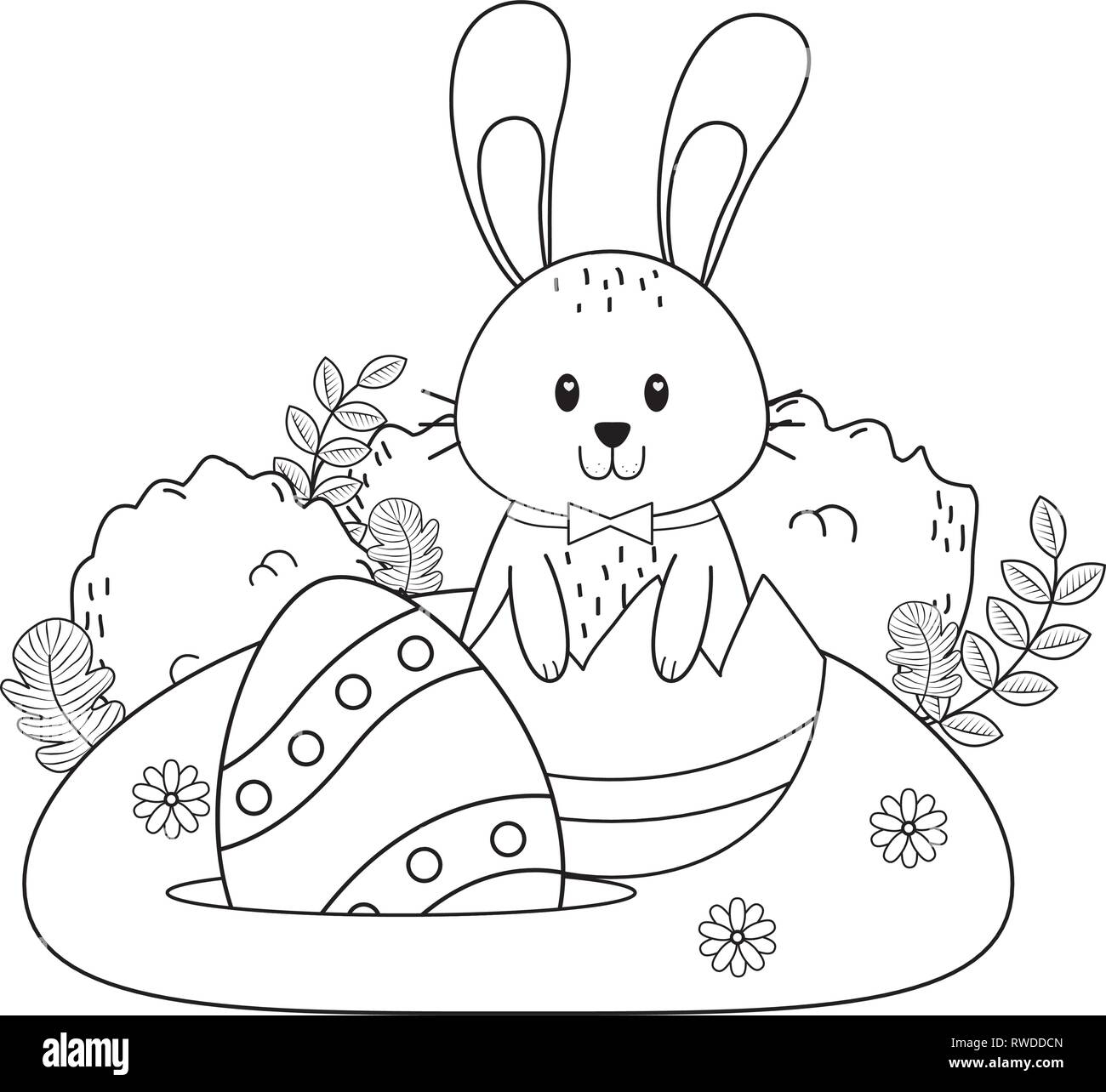 little rabbit with egg painted in the garden Stock Vector Image & Art ...