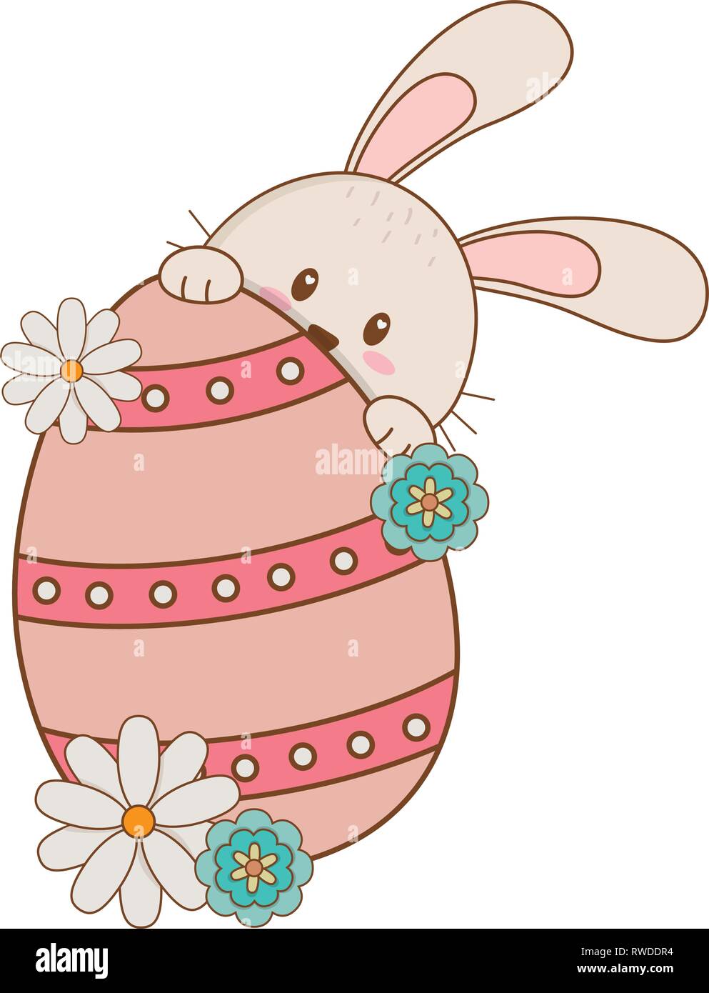 little rabbit with egg painted and flowers easter character Stock ...
