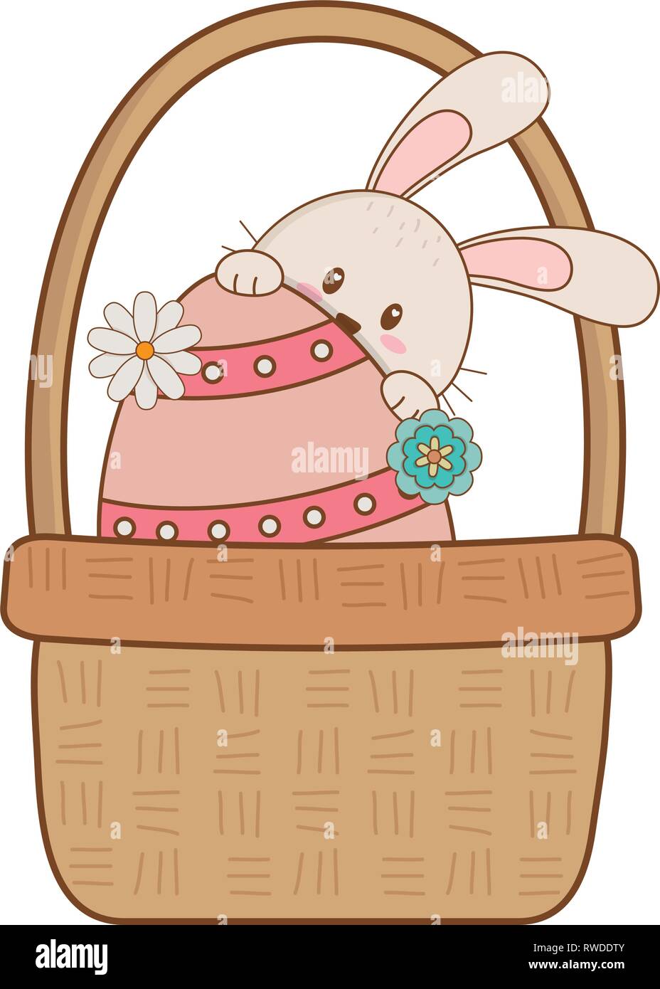 little rabbit with egg painted easter in basket Stock Vector Image ...