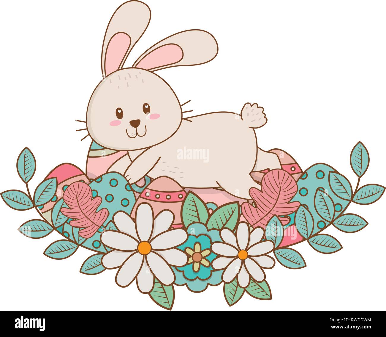 little rabbit with egg painted and flowers easter character Stock ...
