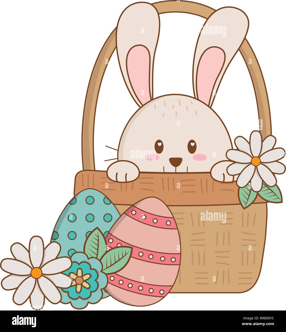 little rabbit with egg painted easter in basket Stock Vector Image ...