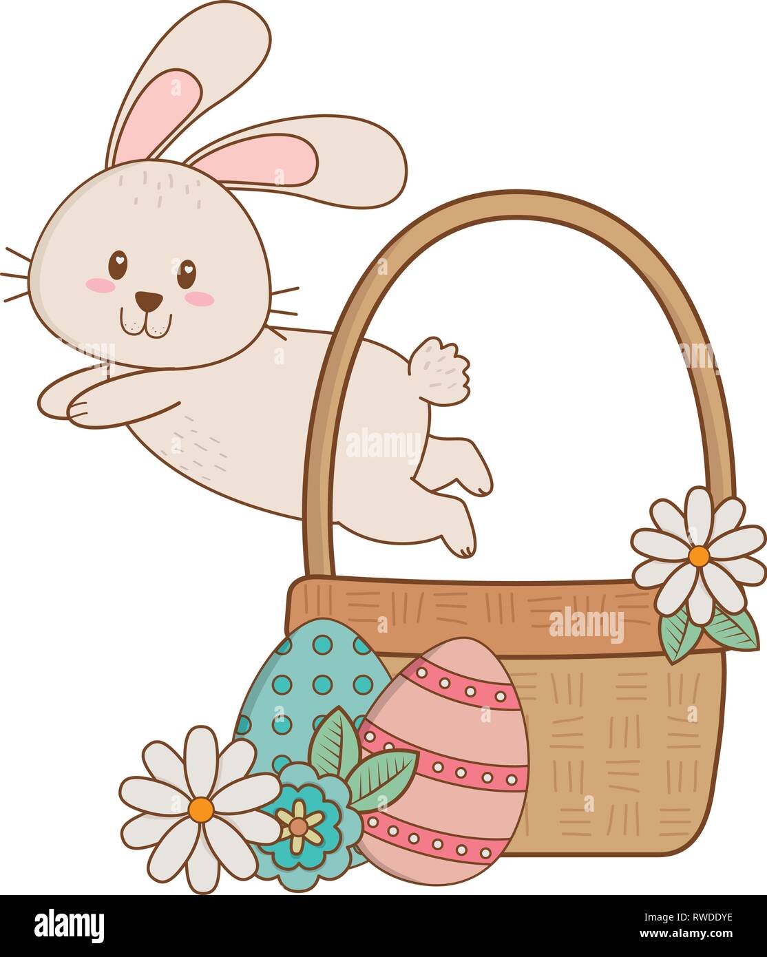 little rabbit with egg painted easter in basket Stock Vector Image ...
