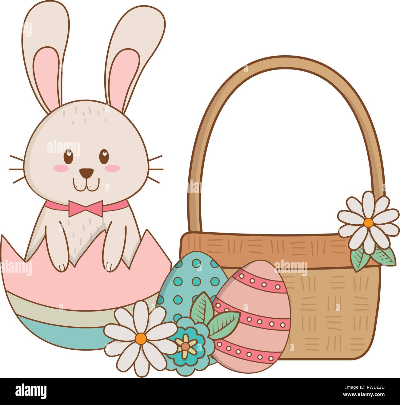 little rabbit with egg painted easter in basket Stock Vector Image ...