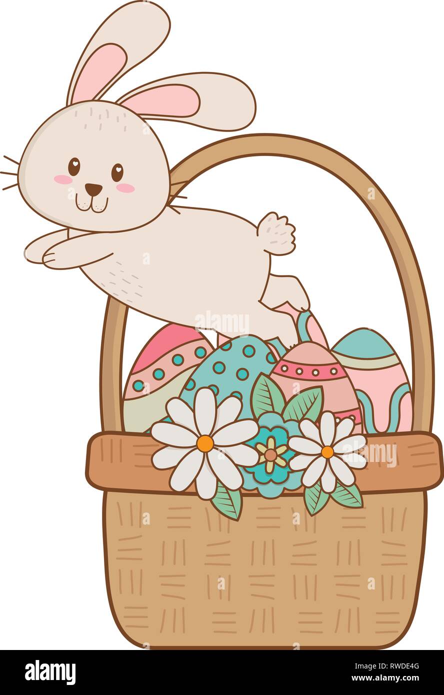 little rabbit with egg painted easter in basket Stock Vector Image ...