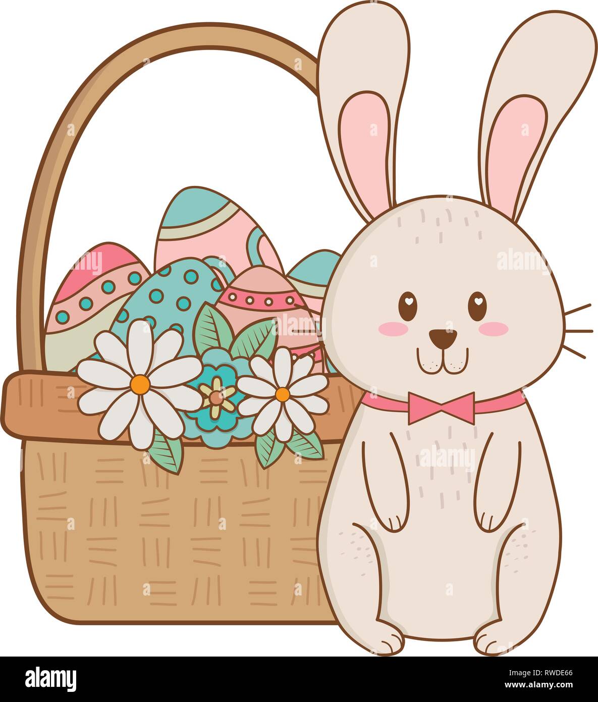 little rabbit with egg painted easter in basket Stock Vector Image ...