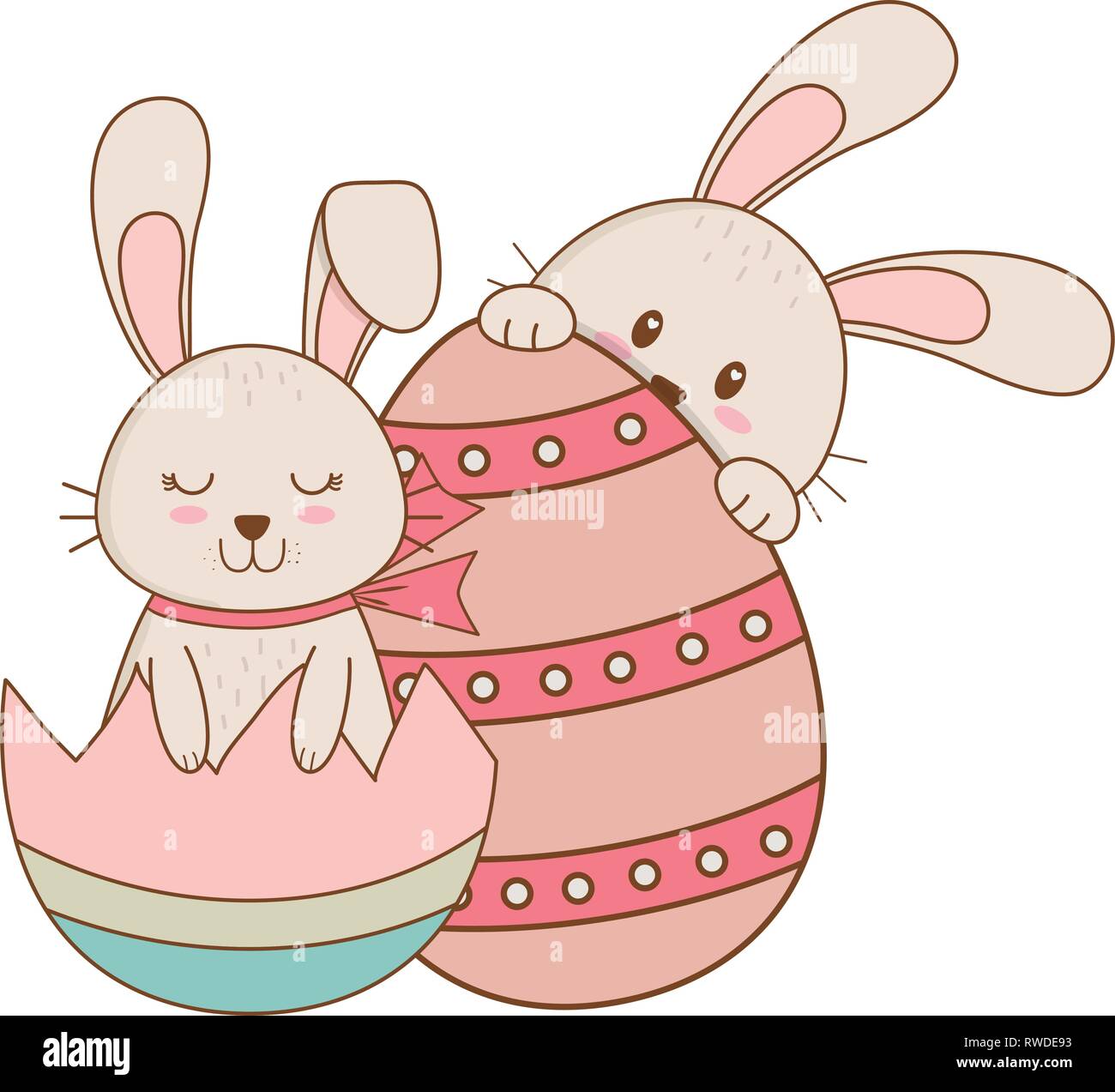 little rabbits with egg painted easter character Stock Vector Image ...