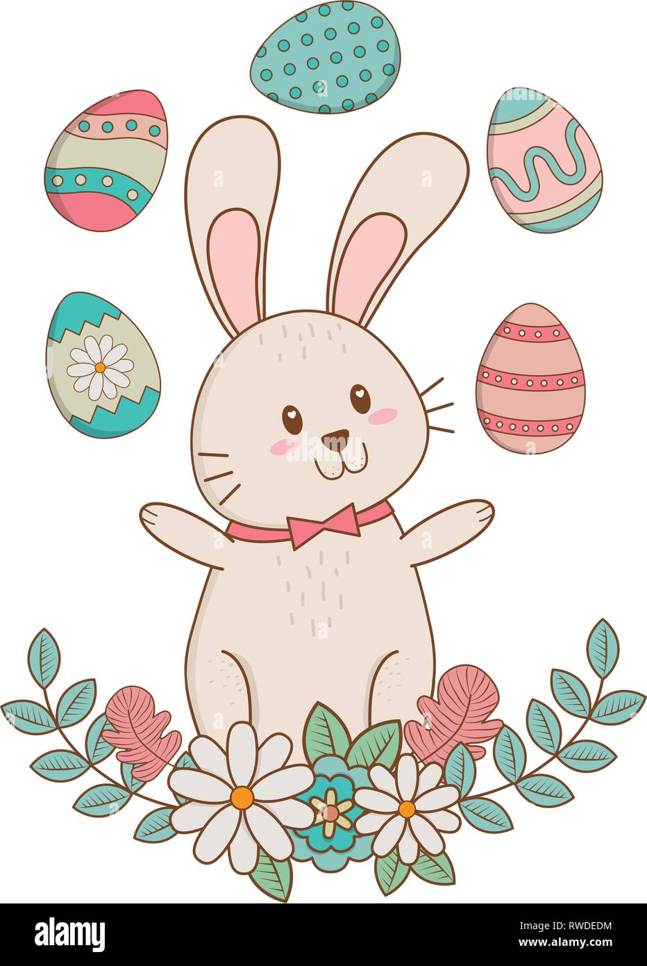 little rabbit with egg painted and flowers easter character Stock ...