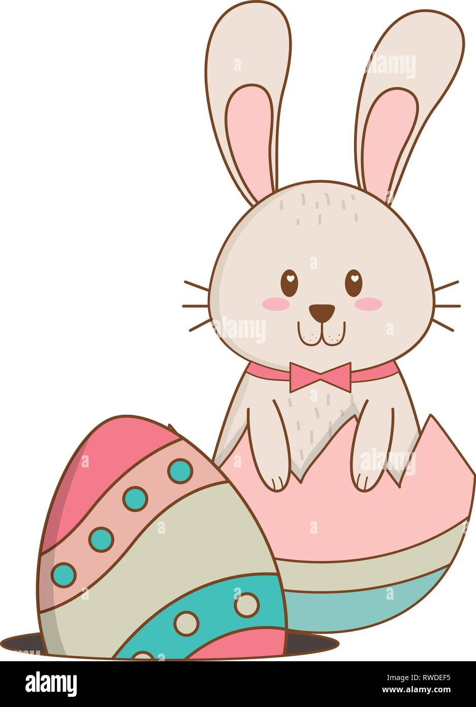 little rabbit with egg broken painted easter character Stock Vector ...