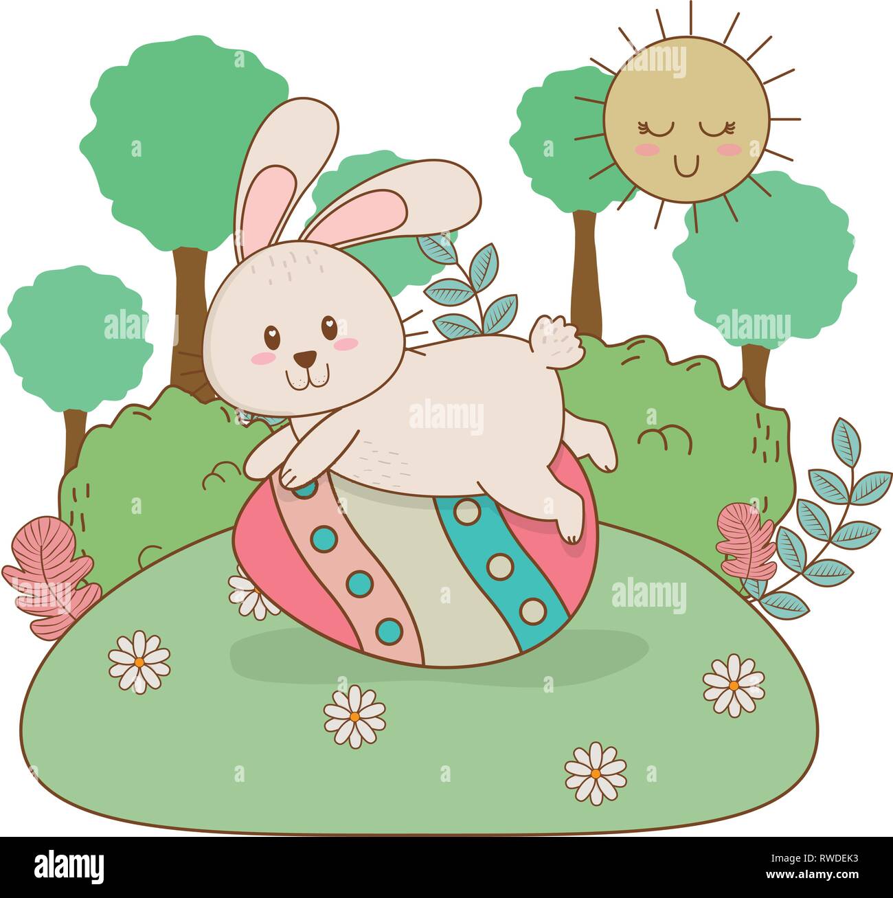 little rabbit with egg painted in the garden Stock Vector Image & Art ...