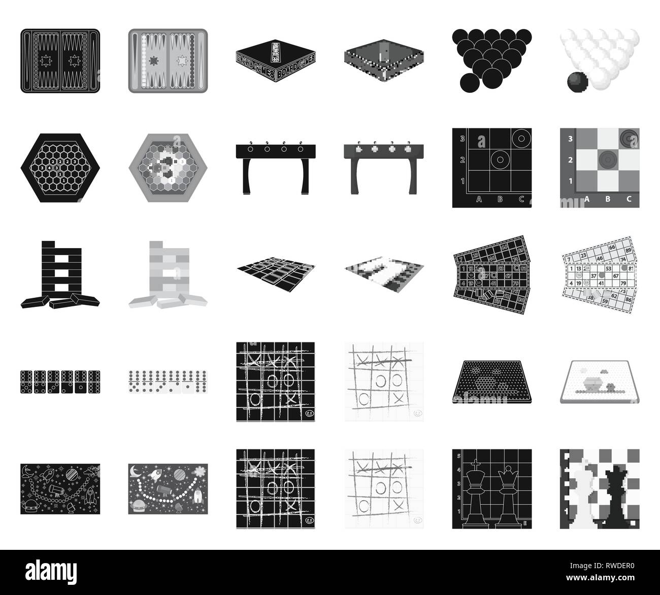 Board game black,monochrome icons in set collection for design. Game and entertainment vector symbol stock illustration. Stock Vector