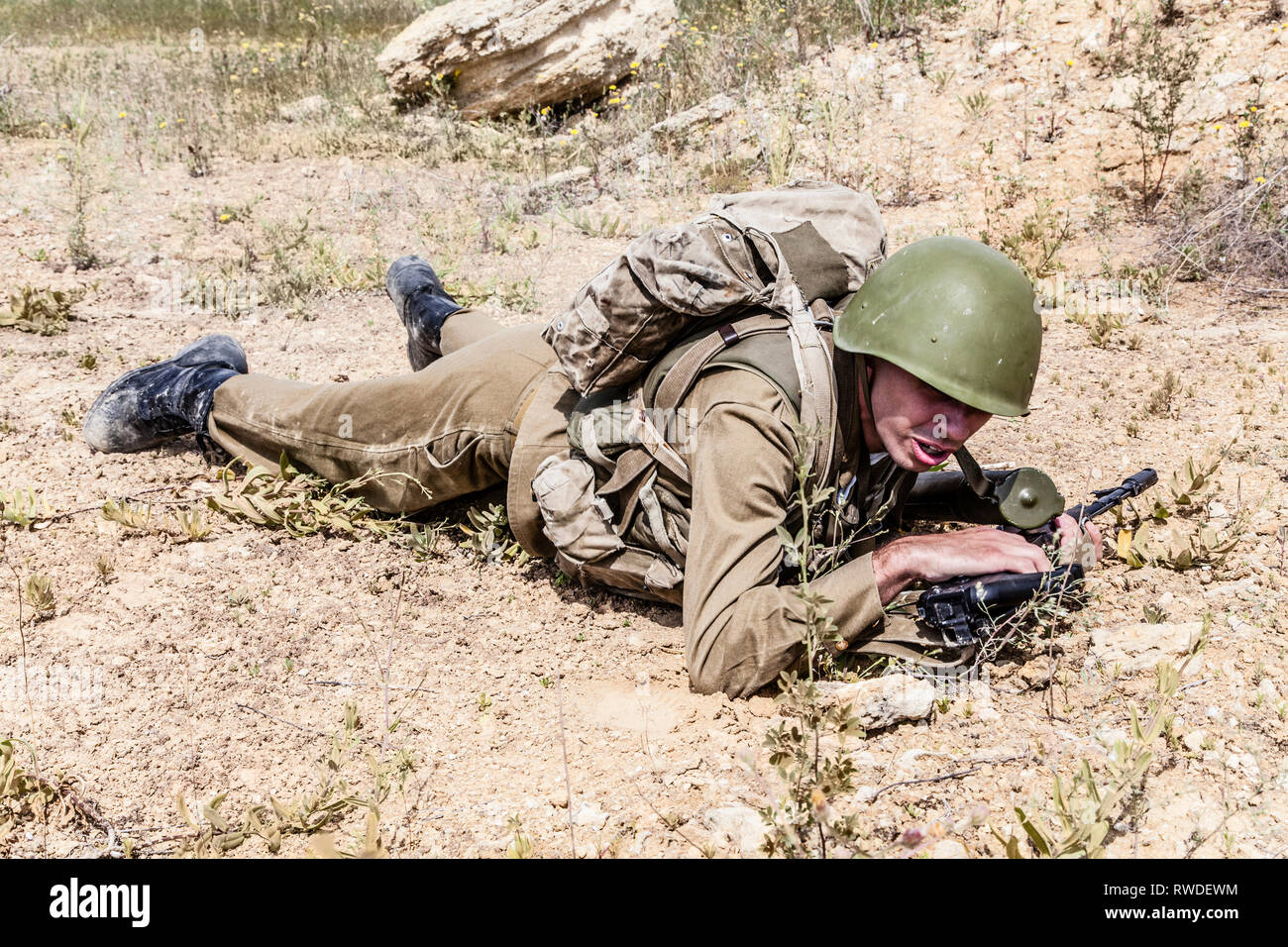 A Soviet Spetsnaz special operations group on a mission. Stock Photo