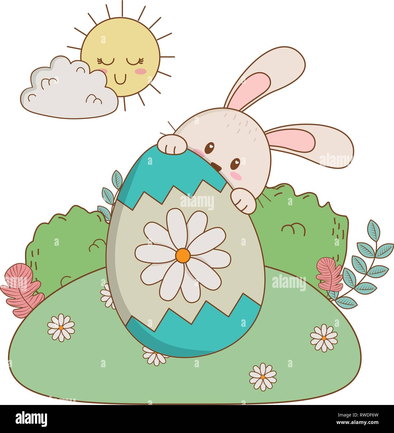 little rabbit with egg painted in the garden Stock Vector Image & Art ...