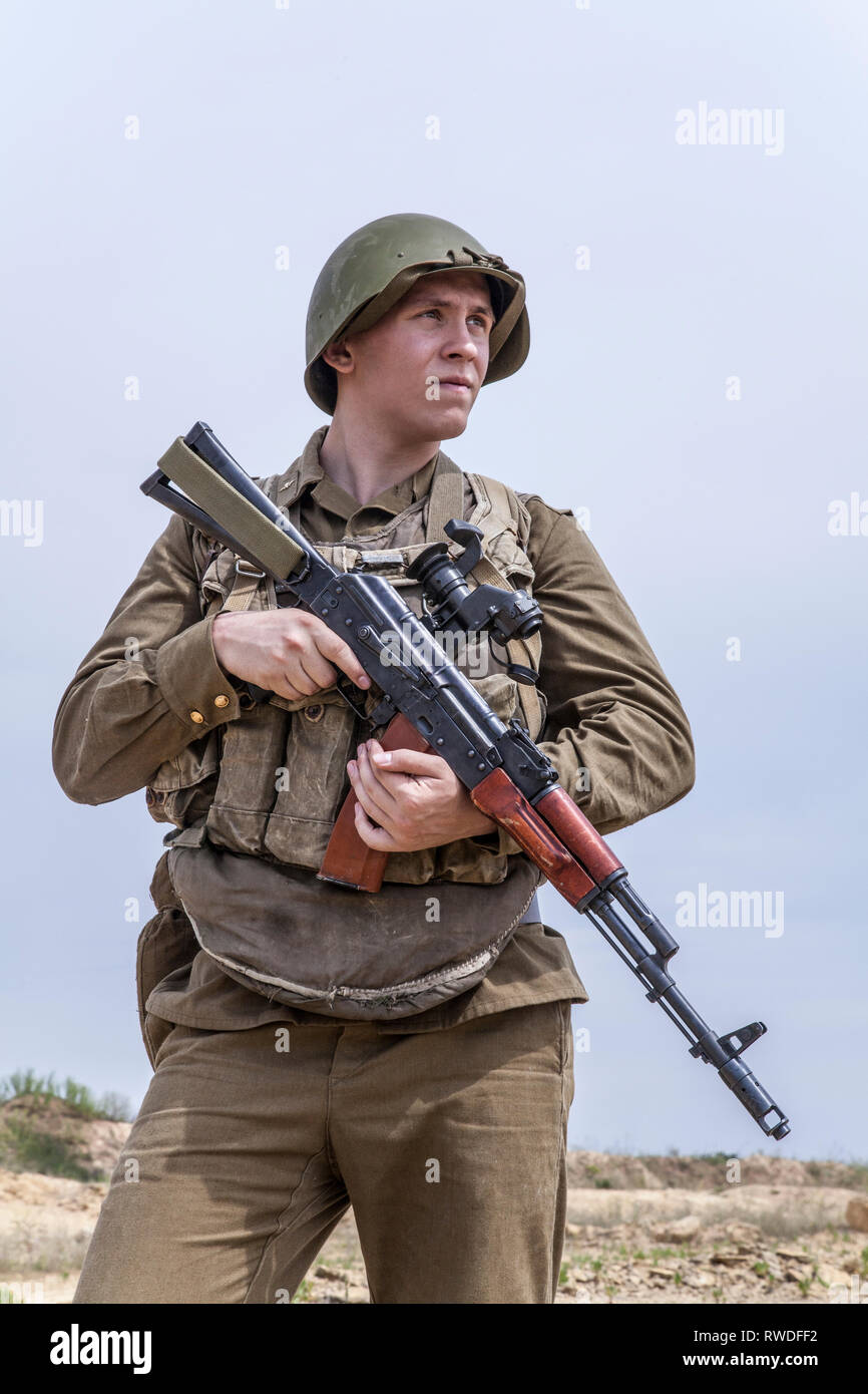 Soviet paratrooper in Afghanistan during the Soviet Afghan War. Stock Photo