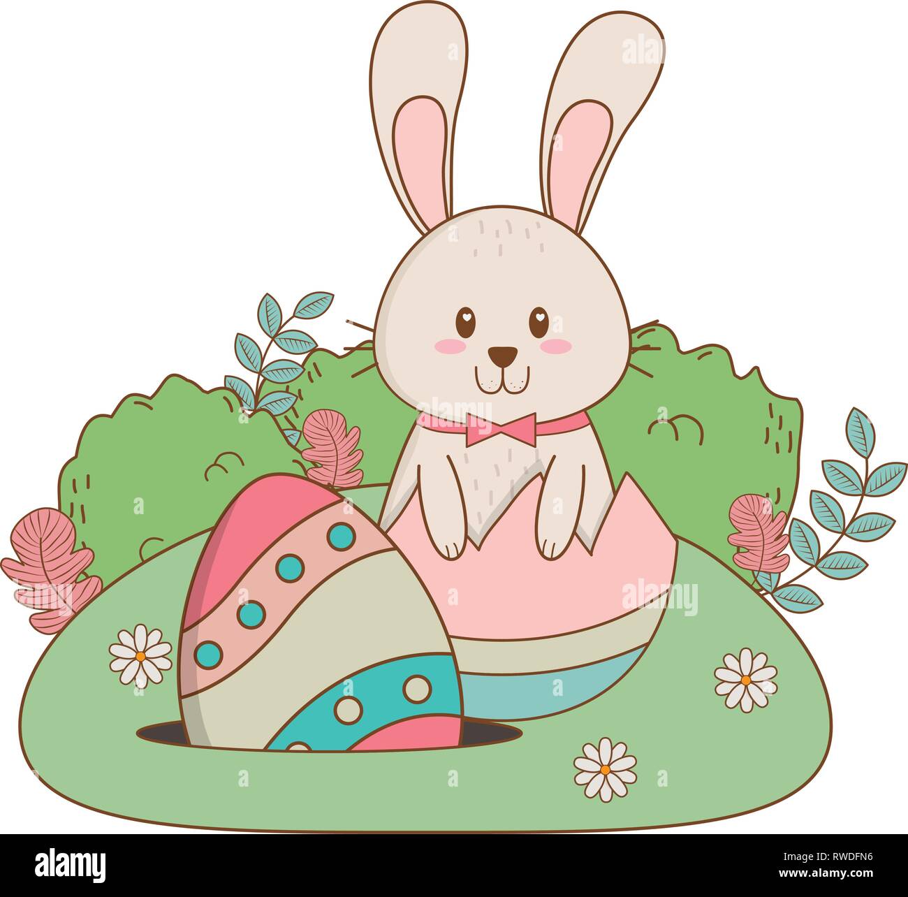 little rabbit with egg painted in the garden Stock Vector Image & Art ...